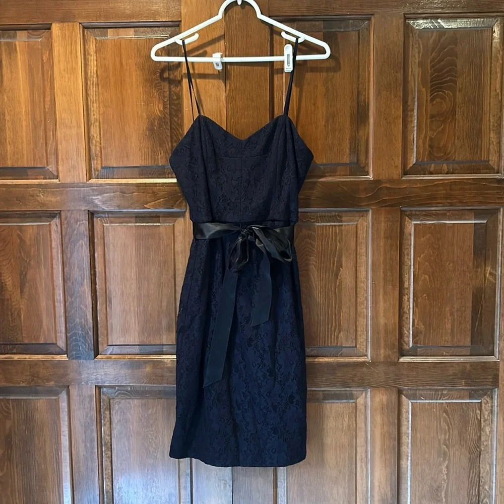 Adrianna Papell Midnight Blue Cocktail Lace Dress Belt Size 10 Cocktail Party